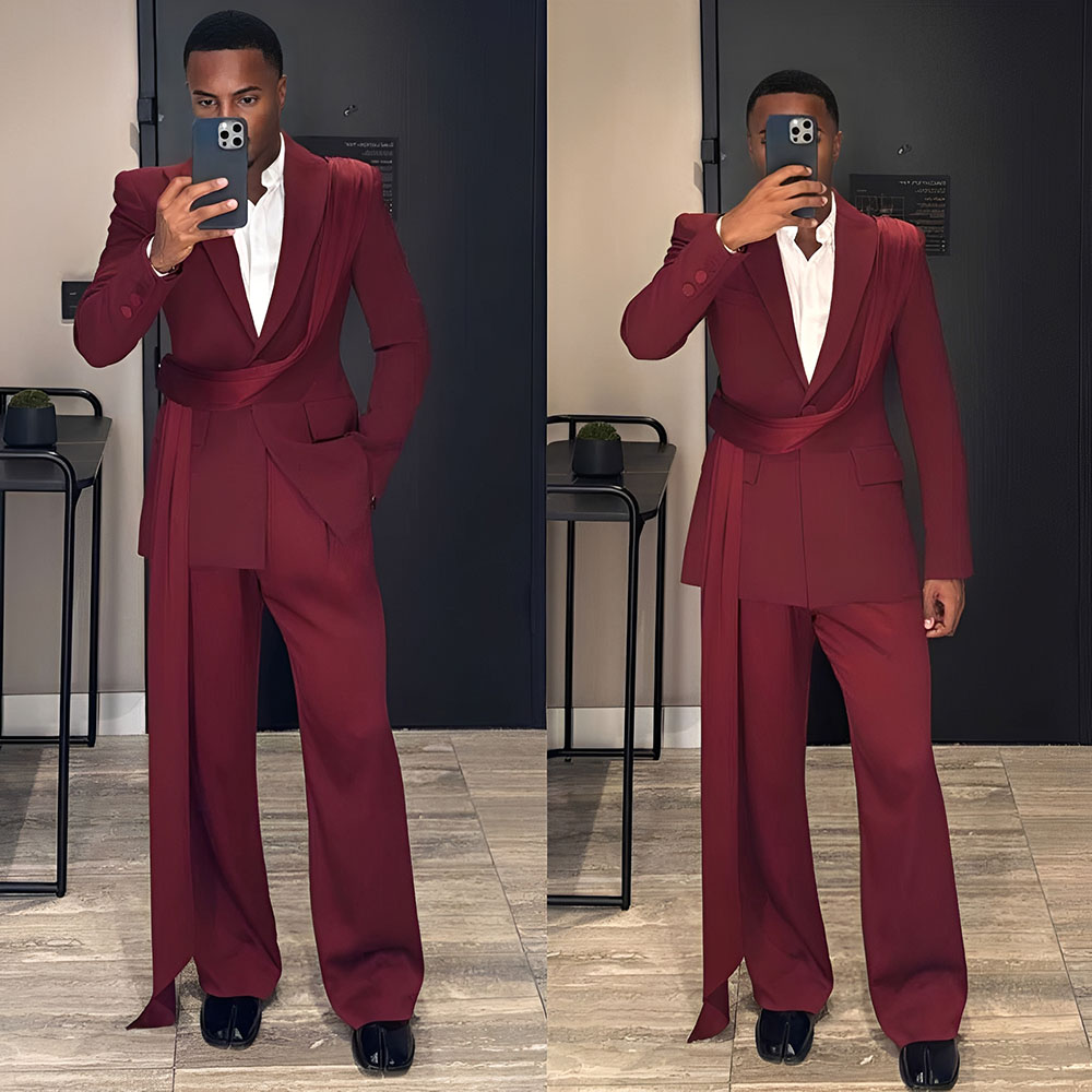 Men Formal Wear Wedding - Traje Borgoña nuevo para hombre, esmoquin