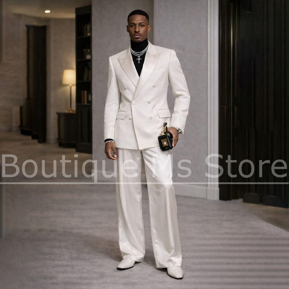 Men Formal Wear Wedding - Traje de Satén Blanco para Hombre,