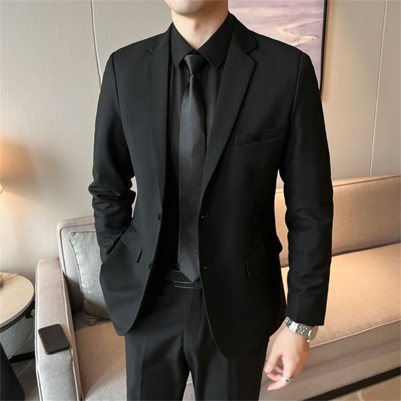Korean Men Formal Wear - Conjunto de Traje Slim Fit de