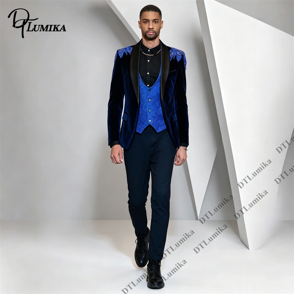 Formal Wear For Men Black Suit - Traje de Terciopelo de 3 Piezas