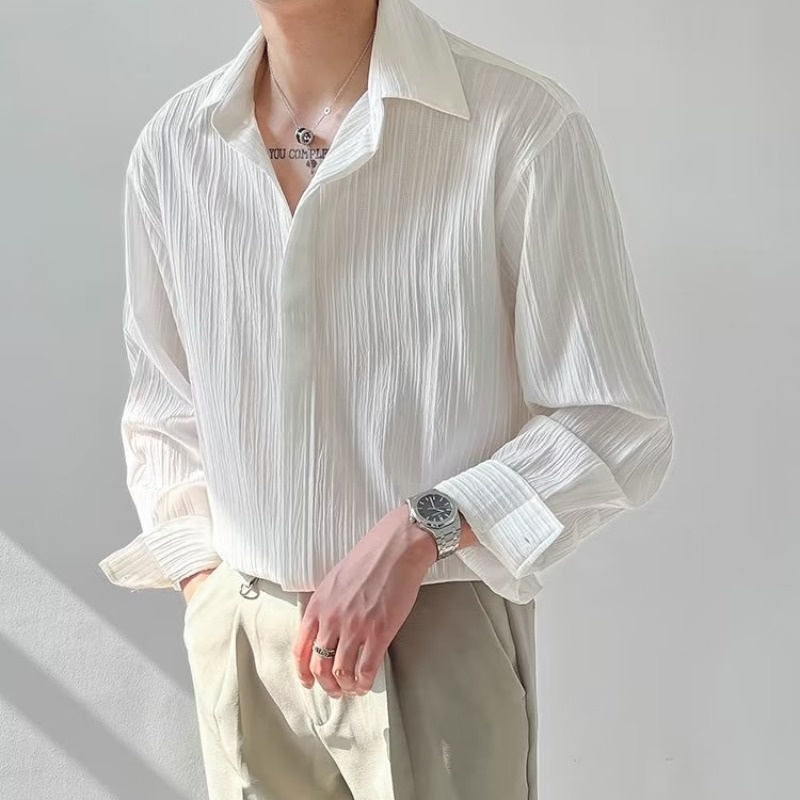 Korean Men Formal Wear - Camisa de manga larga para hombre,
