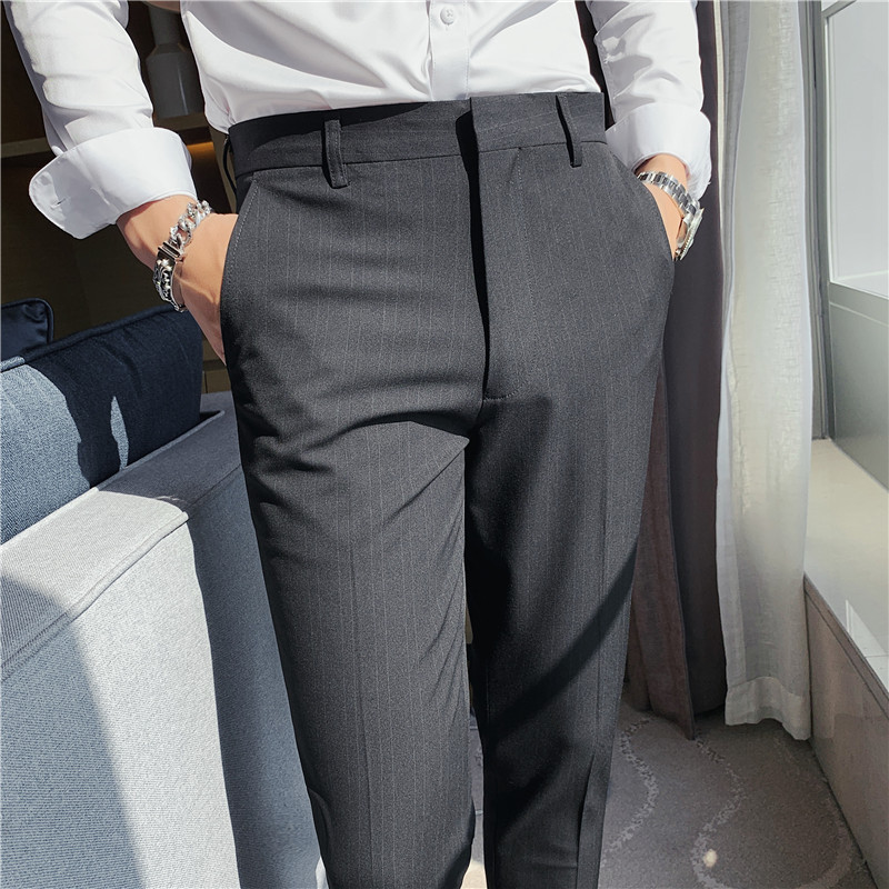 Pantalones de traje a rayas pa - Korean Men Formal Wear reseña y precio