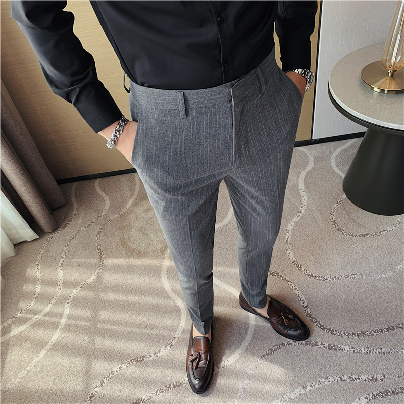 Pantalones de traje a rayas pa - Korean Men Formal Wear reseña y precio