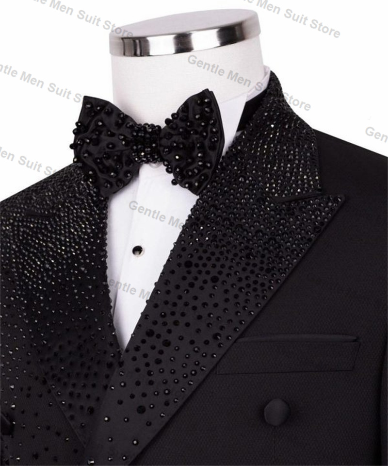 Trajes negros de lujo con cris - Formal Wear For Men Black Suit reseña y precio