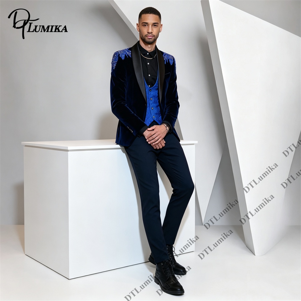 Traje de Terciopelo de 3 Pieza - Formal Wear For Men Black Suit reseña y precio
