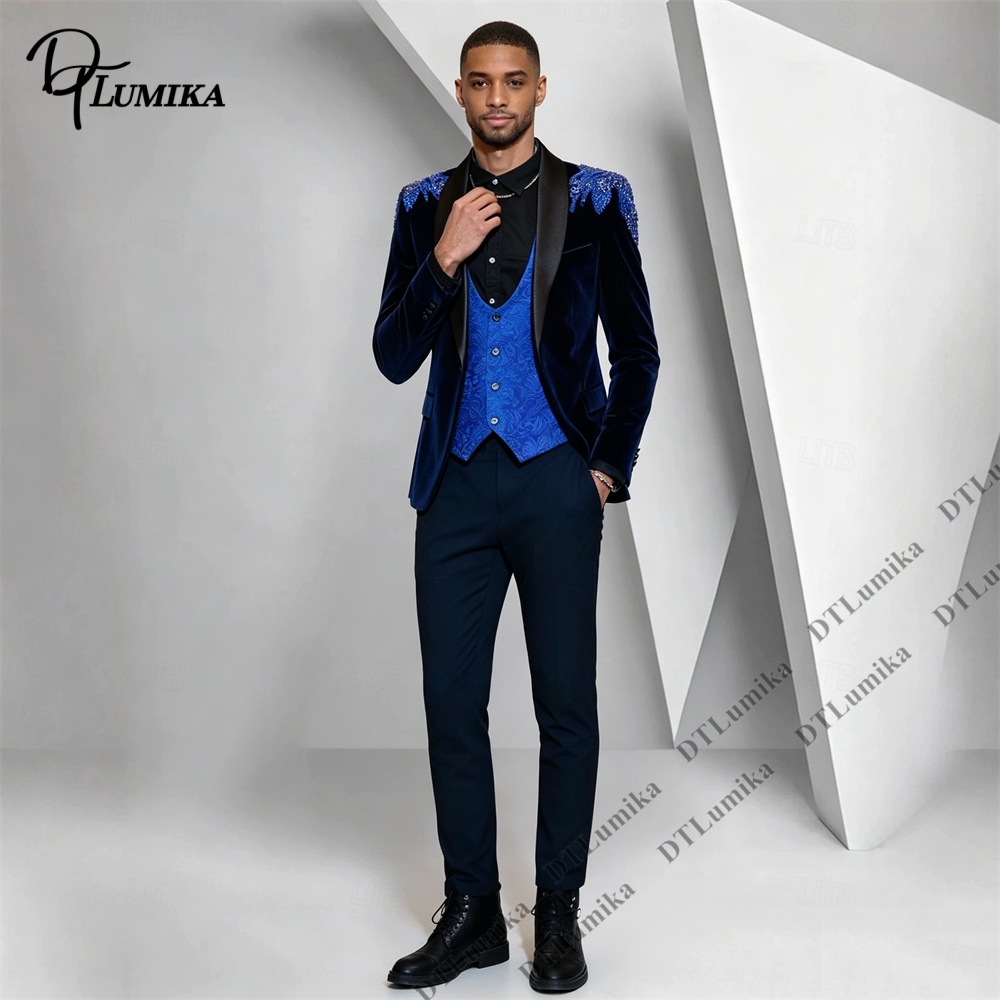 Traje de Terciopelo de 3 Pieza - Formal Wear For Men Black Suit reseña y precio