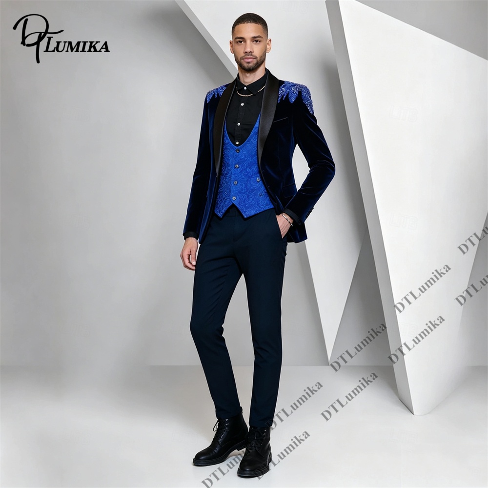 Traje de Terciopelo de 3 Pieza - Formal Wear For Men Black Suit reseña y precio