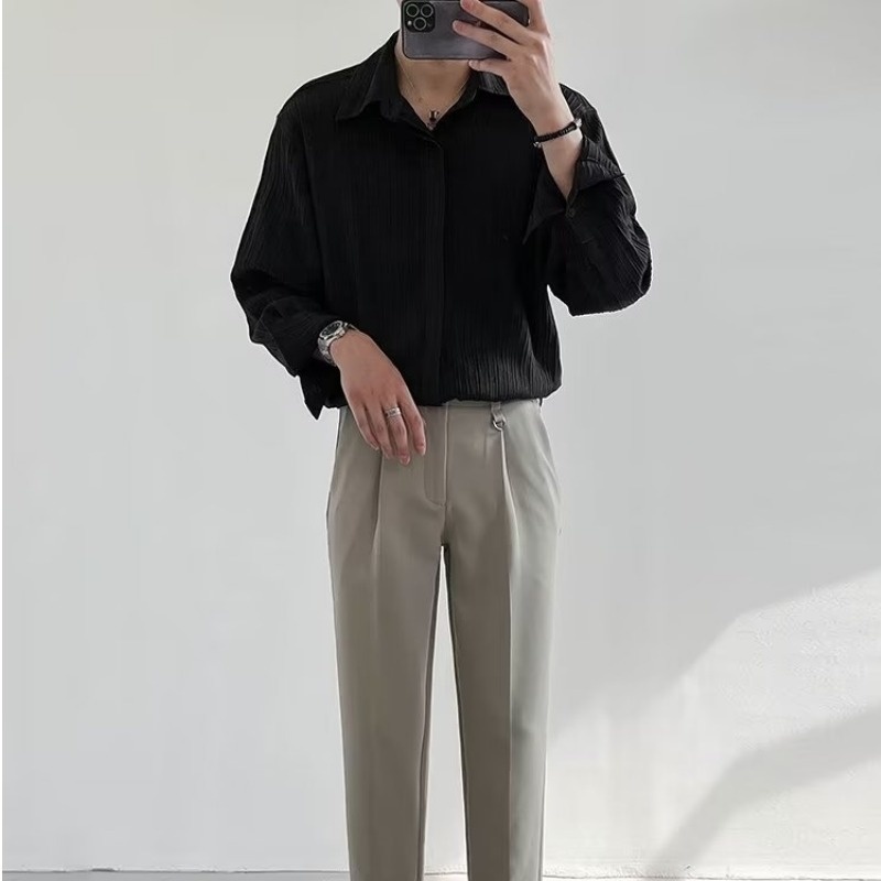 Camisa de manga larga para hom - Korean Men Formal Wear reseña y precio